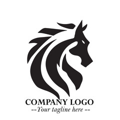 Elegant Head of Horse Logo in Black on White Background with Minimalist and Powerful Design