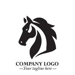 Elegant Head of Horse Logo in Black on White Background with Minimalist and Powerful Design
