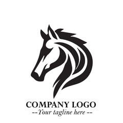Elegant Head of Horse Logo in Black on White Background with Minimalist and Powerful Design