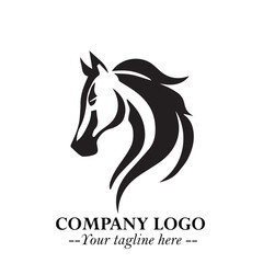 Elegant Head of Horse Logo in Black on White Background with Minimalist and Powerful Design