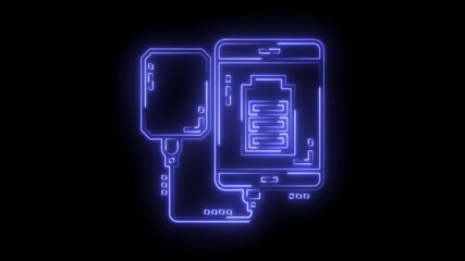 Neon smartphone charging with power bank futuristic technology illustration on black background - Powered by Adobe