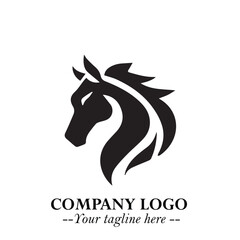 Elegant Head of Horse Logo in Black on White Background with Minimalist and Powerful Design