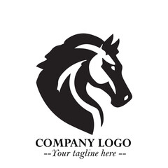 Elegant Head of Horse Logo in Black on White Background with Minimalist and Powerful Design