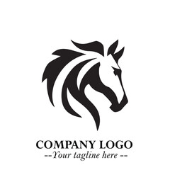 Elegant Head of Horse Logo in Black on White Background with Minimalist and Powerful Design