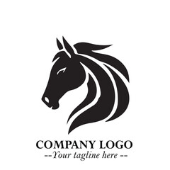 Elegant Head of Horse Logo in Black on White Background with Minimalist and Powerful Design