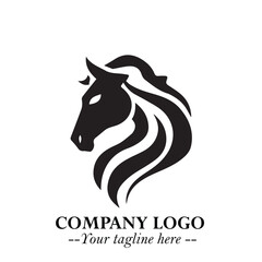 Elegant Head of Horse Logo in Black on White Background with Minimalist and Powerful Design