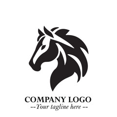 Elegant Head of Horse Logo in Black on White Background with Minimalist and Powerful Design
