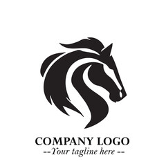 Elegant Head of Horse Logo in Black on White Background with Minimalist and Powerful Design