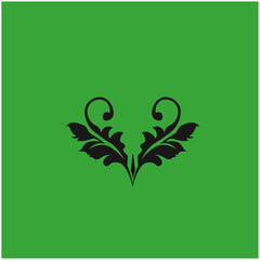 Ornamental Floral Design A classic black and white floral design element featuring elegant, curved leaves and intricate detailing. Perfect for use in decorative borders, logos