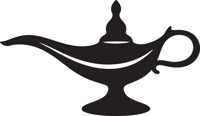 Arabic Genie Lamp Black Silhouette Vector, Magic Aladdin Lamp Art & Oriental Design