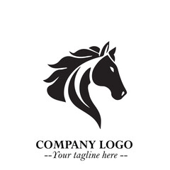 Elegant Head of Horse Logo in Black on White Background with Minimalist and Powerful Design