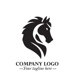 Elegant Head of Horse Logo in Black on White Background with Minimalist and Powerful Design