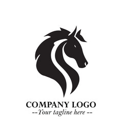 Elegant Head of Horse Logo in Black on White Background with Minimalist and Powerful Design