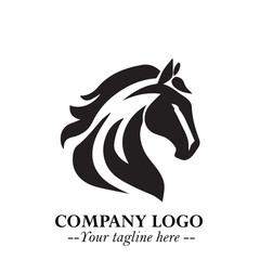 Elegant Head of Horse Logo in Black on White Background with Minimalist and Powerful Design