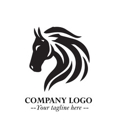 Elegant Head of Horse Logo in Black on White Background with Minimalist and Powerful Design