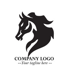 Elegant Head of Horse Logo in Black on White Background with Minimalist and Powerful Design