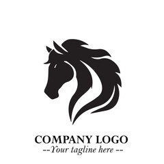 Elegant Head of Horse Logo in Black on White Background with Minimalist and Powerful Design