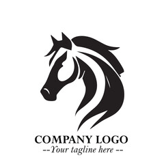 Elegant Head of Horse Logo in Black on White Background with Minimalist and Powerful Design