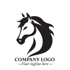 Elegant Head of Horse Logo in Black on White Background with Minimalist and Powerful Design