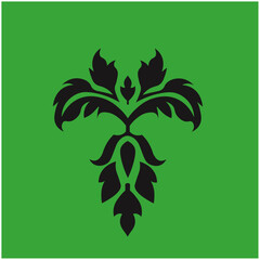 Ornamental Floral Design A classic black and white floral design element featuring elegant, curved leaves and intricate detailing. Perfect for use in decorative borders, logos