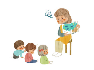 絵本の読み聞かせ中に集中力が散漫になる子どもたち-ガッシュ