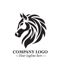 Elegant Head of Horse Logo in Black on White Background with Minimalist and Powerful Design