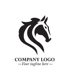 Elegant Head of Horse Logo in Black on White Background with Minimalist and Powerful Design