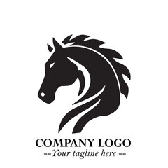 Elegant Head of Horse Logo in Black on White Background with Minimalist and Powerful Design