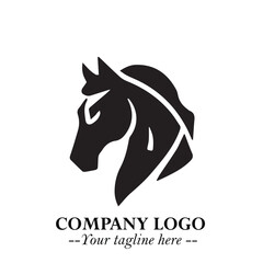 Elegant Head of Horse Logo in Black on White Background with Minimalist and Powerful Design