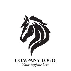 Elegant Head of Horse Logo in Black on White Background with Minimalist and Powerful Design