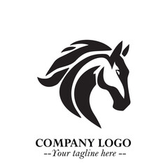 Elegant Head of Horse Logo in Black on White Background with Minimalist and Powerful Design
