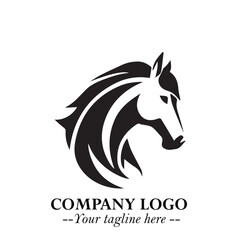Elegant Head of Horse Logo in Black on White Background with Minimalist and Powerful Design