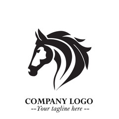 Elegant Head of Horse Logo in Black on White Background with Minimalist and Powerful Design