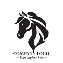 Elegant Head of Horse Logo in Black on White Background with Minimalist and Powerful Design