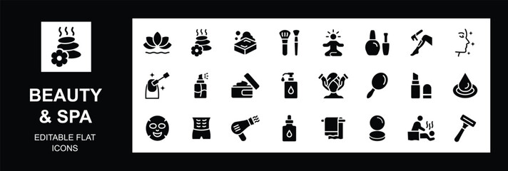 Minimalist Beauty, Spa, & Wellness Flat Icons set, Vector Illustration.