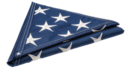 A us american flag folded into a triangle, symbolizing honor and remembrance, isolated on transparent background