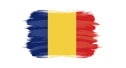 Fototapeta premium An artistic representation of the Romanian national flag painted with rough brushstrokes signifying national pride and heritage.