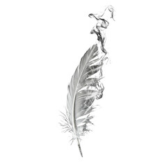 Oil paint of a delicate feather blending with swirling smoke, soft artistic texture with dreamy wisps and light contrast on dark background
