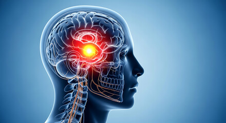 Obraz premium Brain Aneurysm Illustration: Medical Visualization of a Human Head with Aneurysm