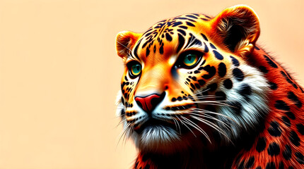 Obraz premium Intense Digital Art Leopard with Piercing Emerald Eyes and Fiery Orange Fur
