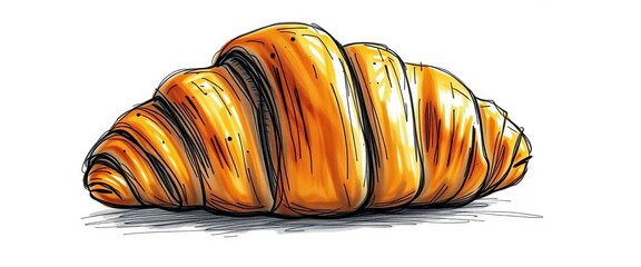 A rustic, buttery croissant sketched with visible texture and shading,  delicious,  art