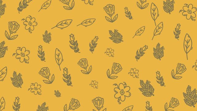 Gray leaves and flowers on gold pattern, elegant and versatile for backgrounds, stationery, textiles, packaging, and home decor designs.