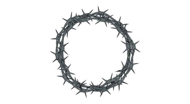 A circular crown of sharp barbed wire twists and turns.