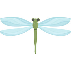 Green Dragonfly Insect With Translucent Blue Wings Isolated On White Background Simple Flat Design Vector Illustration