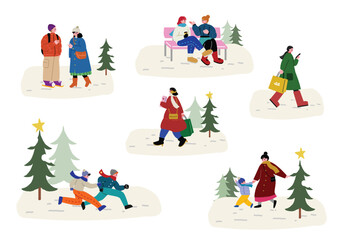 冬の外出する人々