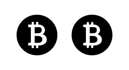 Bitcoin logo icon in black circle. Blockchain currency and crypto payment symbol