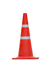 The bright orange traffic cone is a plastic safety symbol used as a road warning or barrier during construction work