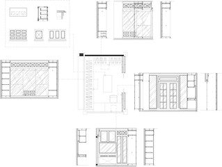 Luxury walk-in closet interior design with wardrobe, cabinet doors, and detailed wardrobe interior in classic elegant style