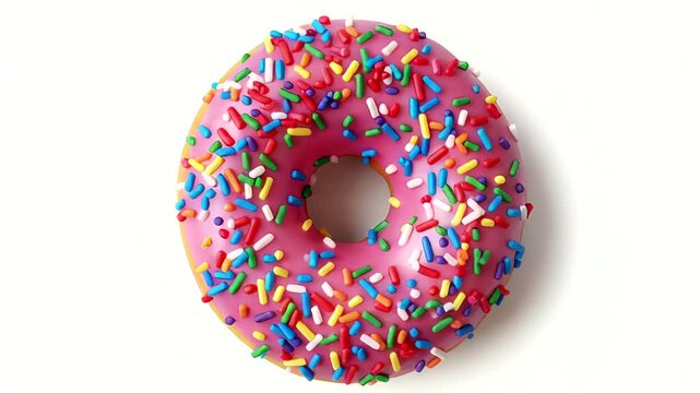 Colorful donut with sprinkles on a white background, ideal for dessert photography