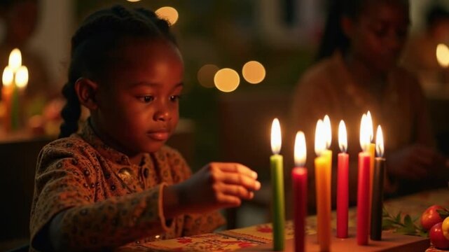 Family Lighting Kinara Candles During Kwanzaa Ceremony